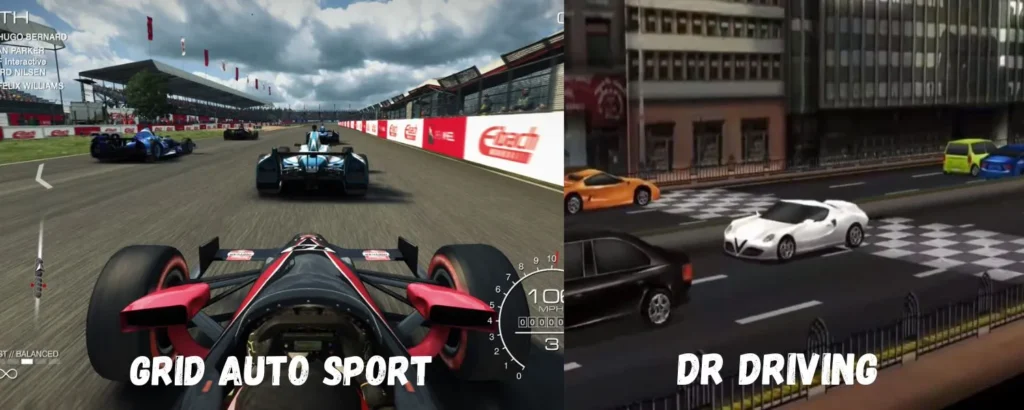 Difference between grid auto sport and dr driving in various car racing games