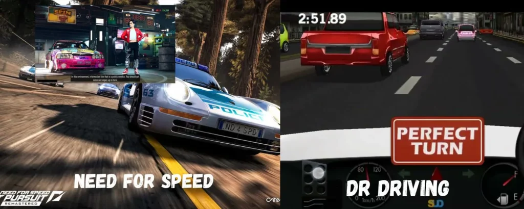 Difference between Need for speed and dr driving in many car racing games.